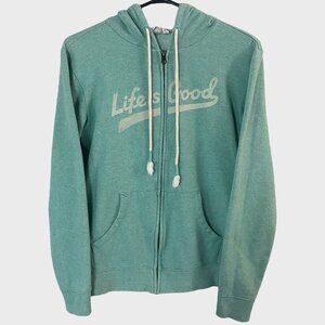 Life Is Good Zip-Up Hoodie Turquoise Blue Women's Small Long-Sleeve Sweatshirt
